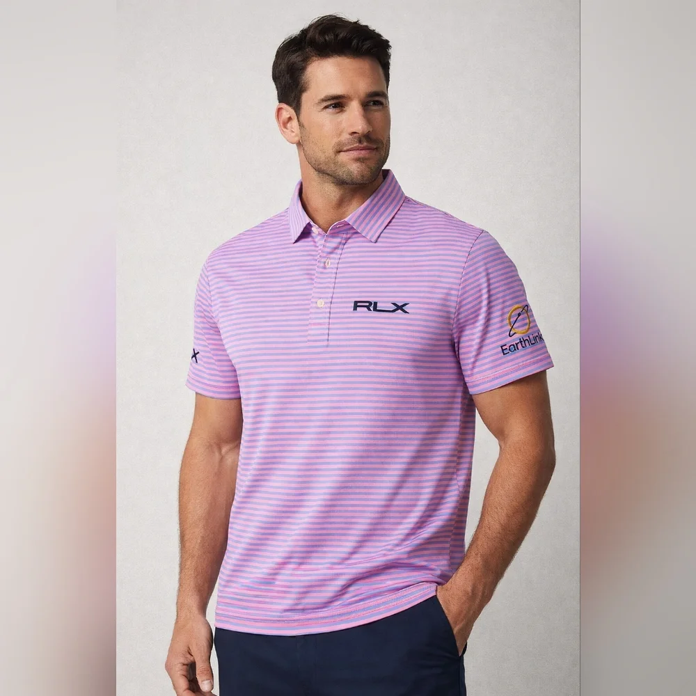 RLX Ralph Lauren Performance Golf Polo Pink Blue Striped M - Customized